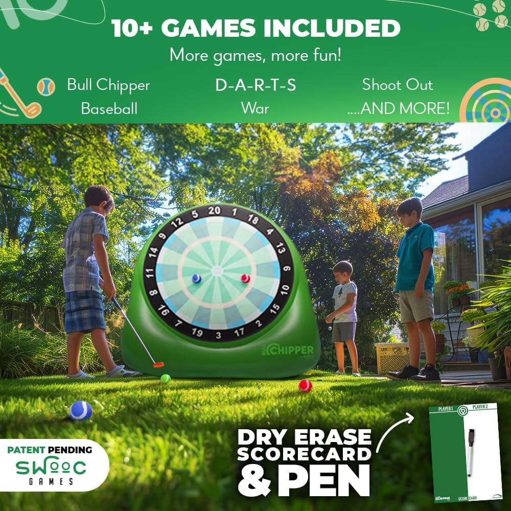 SWOOC Games – Bull Chipper™ | Giant Golf Darts (Over 6ft Tall) w/ 10+ Golf Games | Backyard Golf Game with Air Pump | Yard Games for Adults | Giant Outdoor Games for Adults and Family | Outside Games - Build Your Ideas