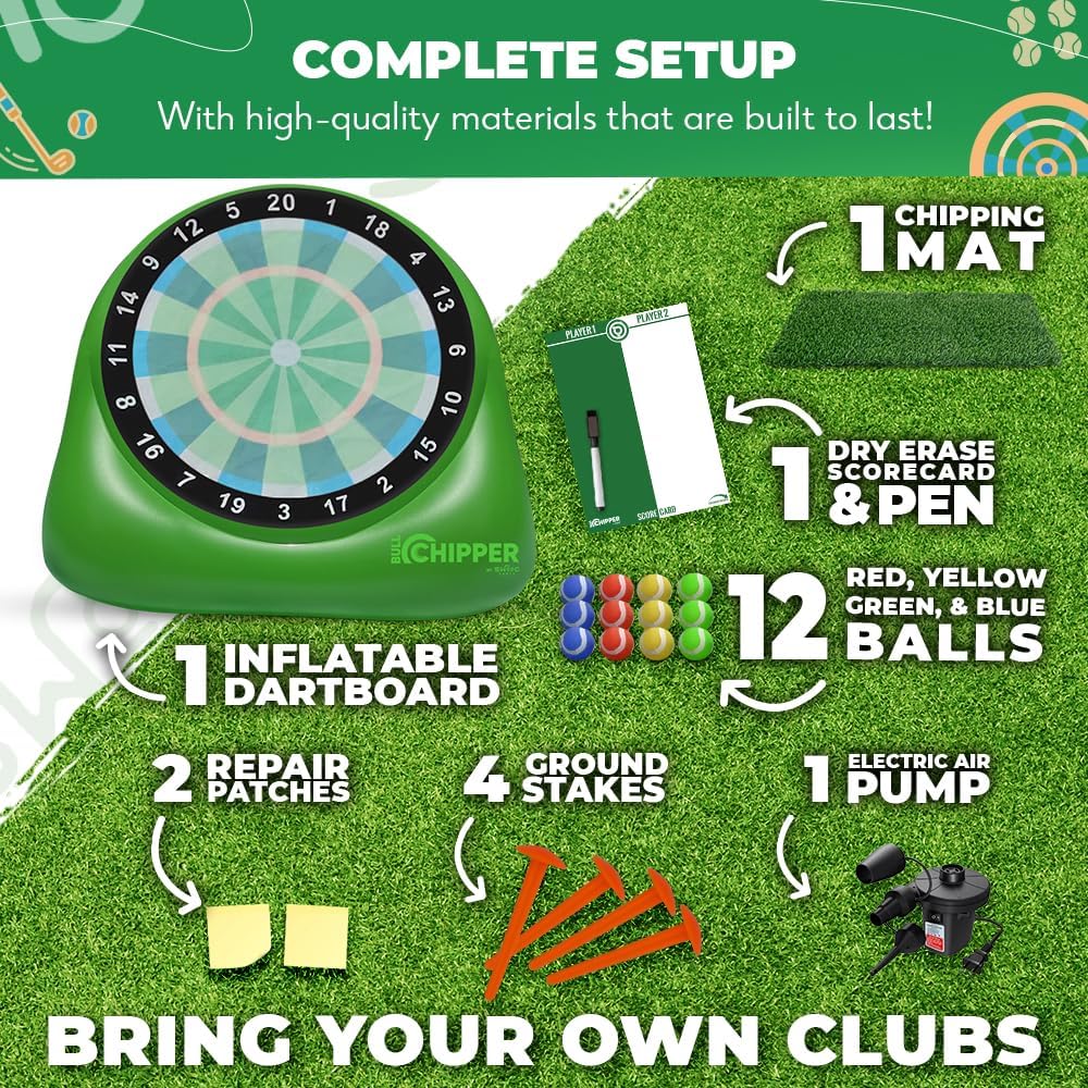 SWOOC Games – Bull Chipper™ | Giant Golf Darts (Over 6ft Tall) w/ 10+ Golf Games | Backyard Golf Game with Air Pump | Yard Games for Adults | Giant Outdoor Games for Adults and Family | Outside Games - Build Your Ideas