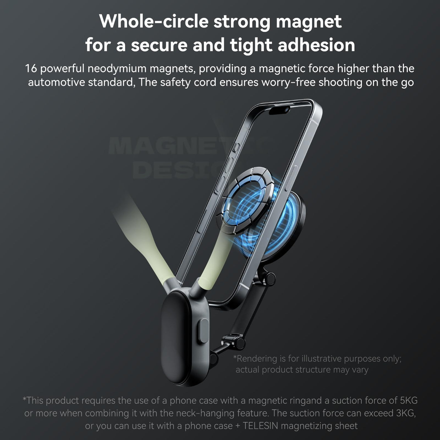TELESIN Magnetic Neck Mount for Phones, Neck Cell Phone Holder POV/Vlog Selfie Mount Hand Free Phone Neck Holder Chest Stand Strap Video Recording for iPhone 16 15 14 13 12 Seires Android Phones Gray - Build Your Ideas