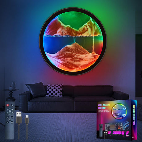 17.6'' Moving Sand Art Liquid Motion Picture Rechargeable Battery Operated Wall Sconce 360° Rotate Color Changing Lamp Led Wall Art Sand Relaxing Craft For Bedroom Living Room Office Wall Decor - Build Your Ideas