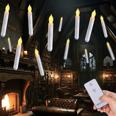 20 Pcs Floating Candles with Wand, Hanging Candles with Timer, Magic Deco Candles Flickering Warm Light, Flameless Taper Candles with Wand Remote, LED Candlesticks for Birthday Halloween Party Decor - Build Your Ideas