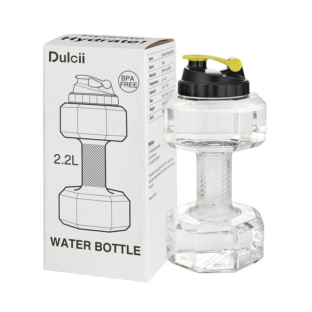 2.2L / 75Oz Dumbbell Shape Water Bottle, PETG Eco - friendly Sports Fitness Exercise Water Jug for Gym, Yoga, Running, Outdoors, Cycling, and Camping - Build Your Ideas