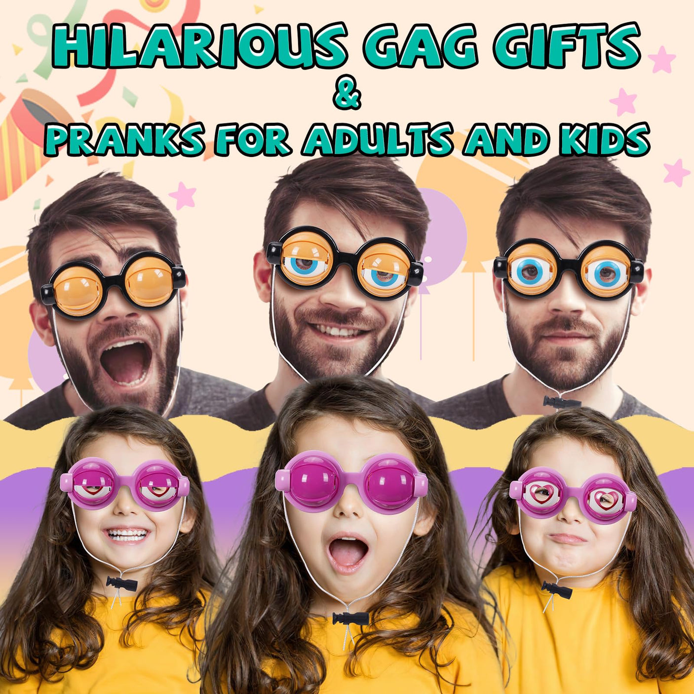2PCS Funny Glasses for Adults Crazy Eye Glass Googly Eye Glasses Adult Size Silly Sunglass With Blinking Eyeball On Them Novelty Eyeglasses for Kids Hilarious Gag Gifts Prank Stuff Goofy Glasses Joke - Build Your Ideas
