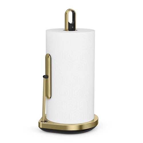 simplehuman Standing Paper Towel Holder with Spray Pump, Brass Stainless Steel, Gold