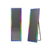 LVSOMT LED RGB Full Length Mirror, Full Body Mirror with Lights, Wall Mounted Lighted Mirror, Over The Door Hanging Mirror, 14 LED Light + Dimmable Brightness + Adjustable Speed, 47" x 16"