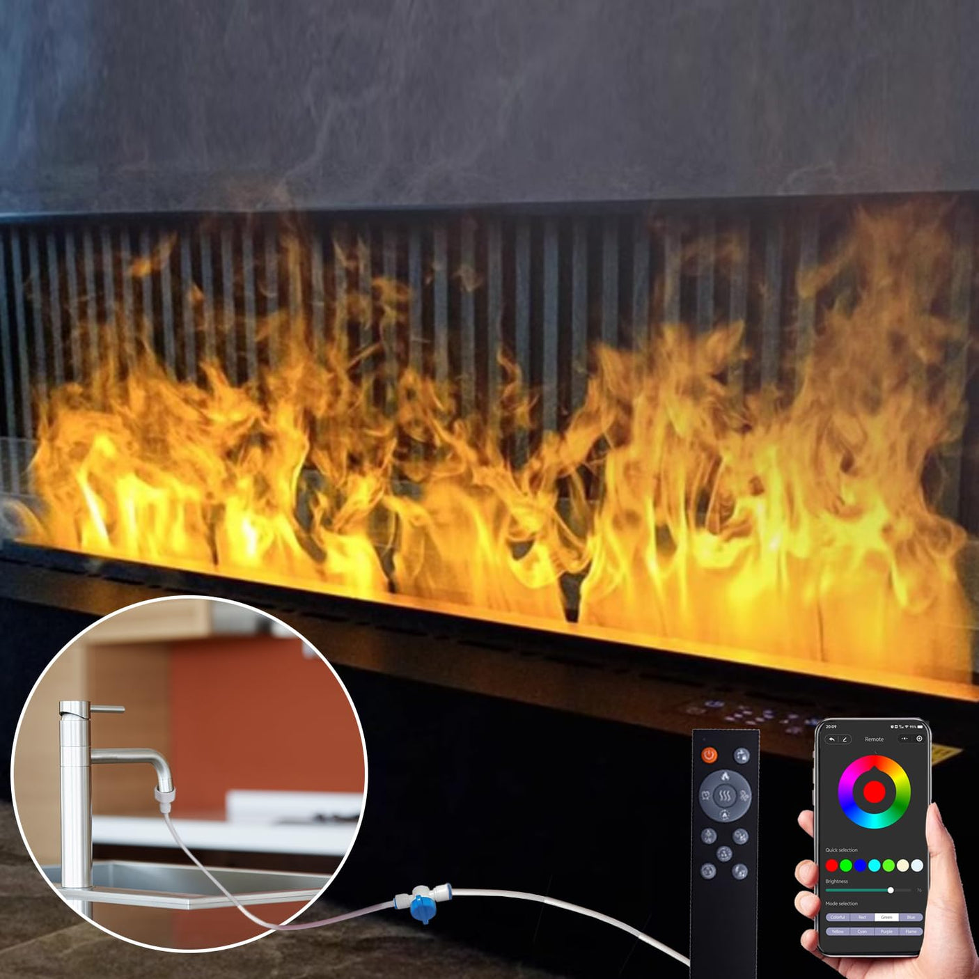 36 inch Water Vapor Fireplace 3D Atomizing Fireplace Recessed Electric Fireplace Remote Control with Timer Touch Simulation Flame Touch Flame Multiple Colors and Flame Adjustment - Build Your Ideas