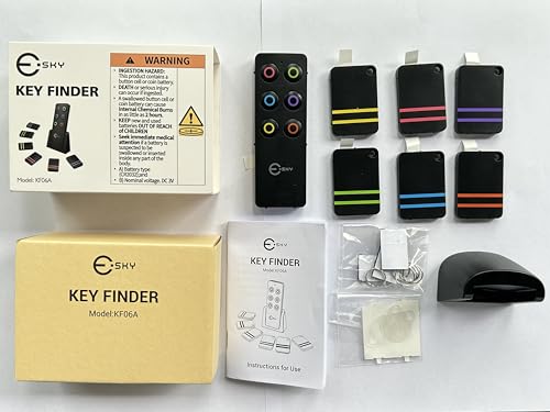 Esky Key Finder Locator with Sound, Stick-on TV Remote Control Finder, Item Locator Tags with 85dB Noise Sound 6 Receivers, Wallet Tracker Key Finders for Finding Keys, Remote Gift Idea