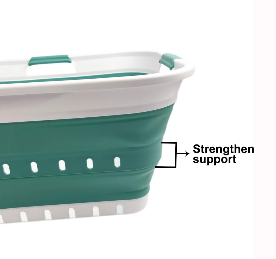 SAMMART 42L (11 gallon) Collapsible Plastic Laundry Basket - Foldable Pop Up Storage Container/Organizer - Space Saving Hamper/Basket (1, White/Grey)