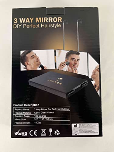 JUSRON 360 Viewing Angle Self Hair Cutting Mirror, Clear Anti-Fog HD Glass (Black Without LED Without Accessories)