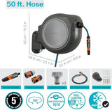 GARDENA 20505, 100' Retractable Garden Hose Reel with US Hose Threads - 100' x 1/2" hose, Automatic Retraction & Length Lock for Easy Watering. Heavy Duty Swivel Bracket 180°, Includes Nozzle.