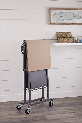 COSCO SmartFold Butcher Block Portable Workbench / Folding Utility Table (Hardwood Top, 700LB Total Weight Capacity, Locking Casters, Gray Steel Frame, 1 Pack)