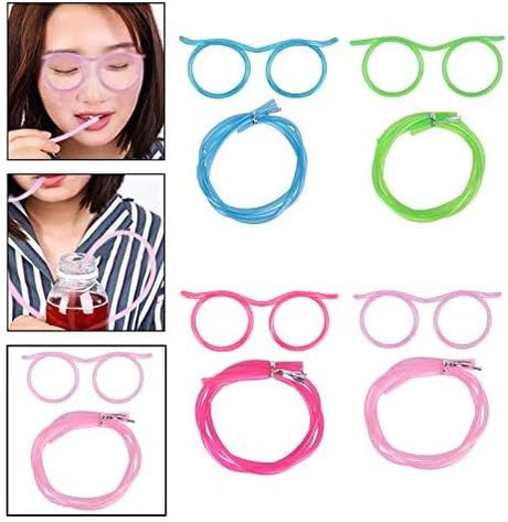 8PCS Silly Straw Glasses, Reusable Fun Loop Drinking Straw Eye Glasses, Novelty Eyeglasses Straw for Party Annual Meeting Parties Birthday (8 Colors)