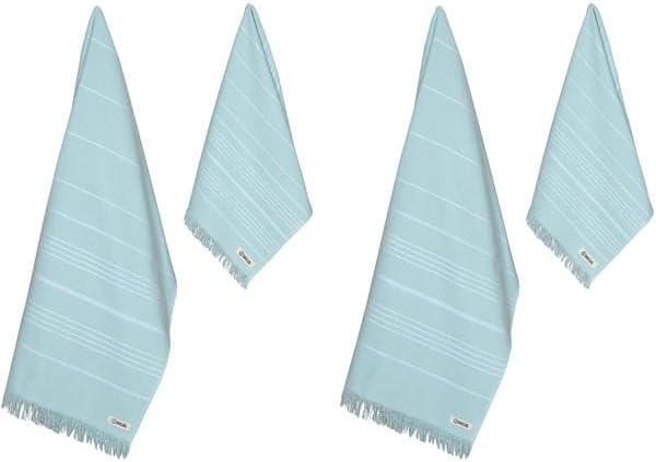 Sand Cloud Turkish Bath Towels Bundle for Bathroom, Set of 4 (Classic Green) - Large Size - 100% Certified Organic Cotton Yarn is Lightweight, Soft & Absorbent - Premium Bath Towels Dry Faster