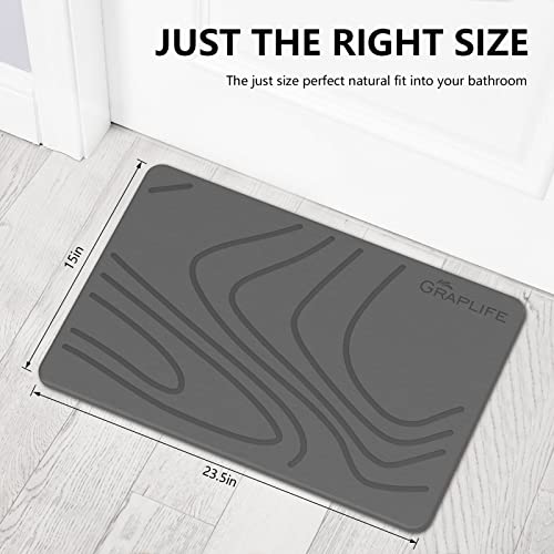Stone Bath Mat, Diatomaceous Earth Shower Mat, Non-Slip Super Absorbent Quick Drying Bathroom Floor Mat, Natural, Easy to Clean (23.6 x 15.35 Darkgrey)
