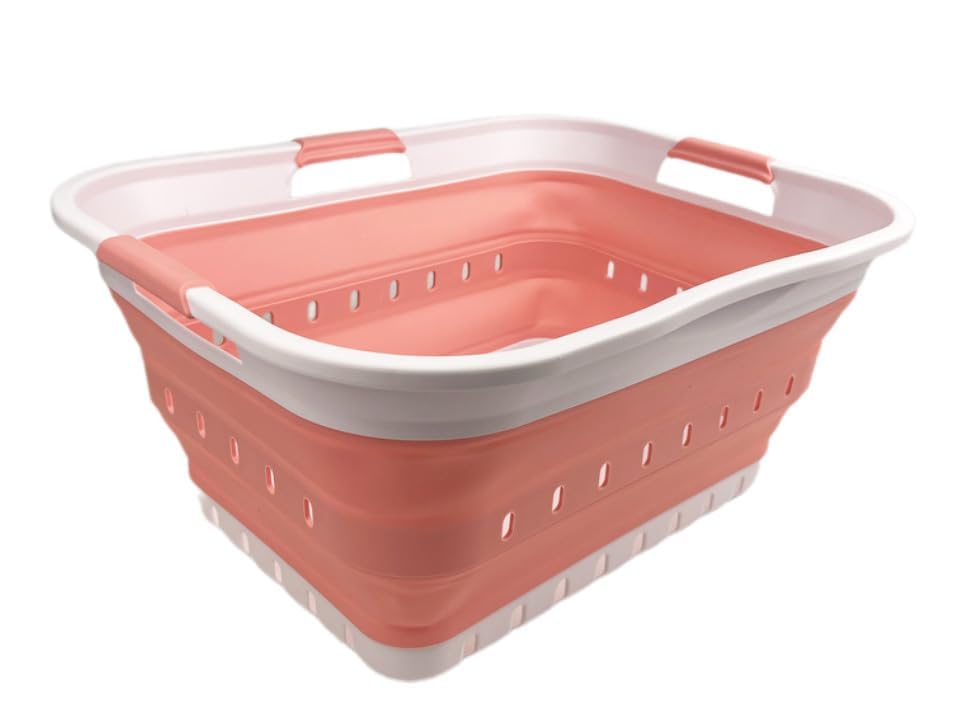 SAMMART 42L (11 gallon) Collapsible Plastic Laundry Basket - Foldable Pop Up Storage Container/Organizer - Space Saving Hamper/Basket (1, White/Grey)