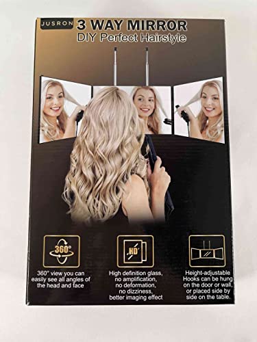 JUSRON 360 Viewing Angle Self Hair Cutting Mirror, Clear Anti-Fog HD Glass (Black Without LED Without Accessories)