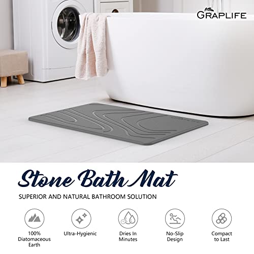 Stone Bath Mat, Diatomaceous Earth Shower Mat, Non-Slip Super Absorbent Quick Drying Bathroom Floor Mat, Natural, Easy to Clean (23.6 x 15.35 Darkgrey)