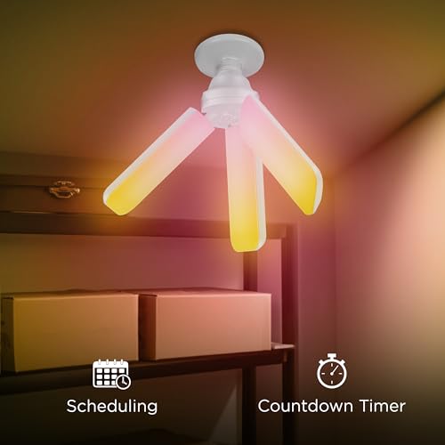 Feit Electric Smart LED Garage Light, RGBW 3 Panel, WiFi 2.4GHz, Screw-in LED Shop Light Bulb, Works with Alexa and Google Home Assistant, E26, 4000 Lumens, Garage Ceiling Light, ADJ4000/RGBW/LED/AG