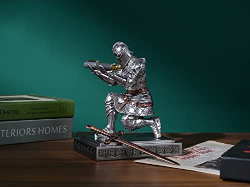 King's Guard Knight Pen Holder Pen Stand Desk Organizers and Accessories Resin Pencil Holder as Gift with a Metal Sword Letter Opener for Office and Home (Blue)