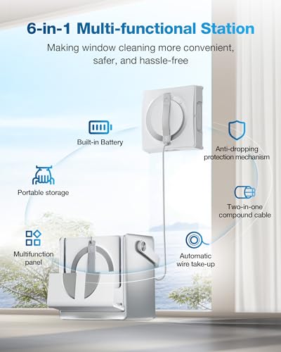 ECOVACS WINBOT W2 PRO Omni Portable Window Cleaning Robot with Multi-Functional Station, Charging While Working, Intelligent Cleaning with Triple Nozzle Water Sprayer, 12-Level Protection