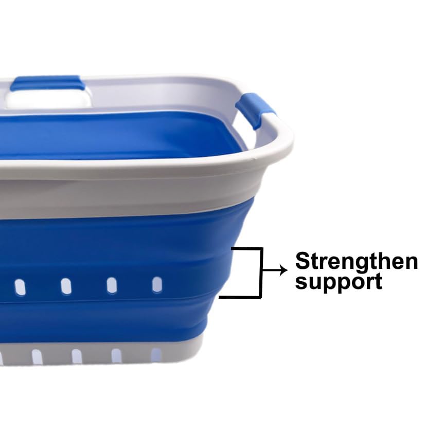 SAMMART 42L (11 gallon) Collapsible Plastic Laundry Basket - Foldable Pop Up Storage Container/Organizer - Space Saving Hamper/Basket (1, White/Grey)