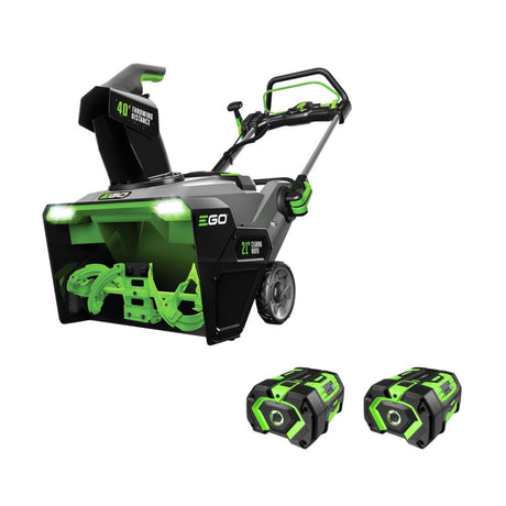 EGO Power+ SNT2112 21-Inch 56-Volt Lithium-Ion Cordless Snow Blower with Steel Auger - (2) 5.0Ah Batteries and Dual Port Charger Included, Black