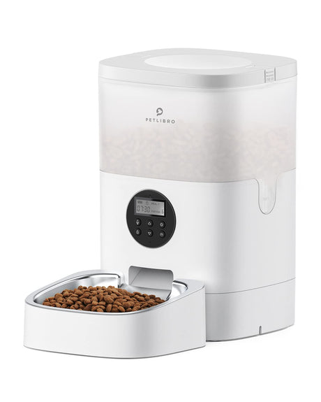 PETLIBRO Automatic Dog Feeder, 6L Dog Food Dispenser with Timer Interactive Voice Recorder, Auto Dog Feeder with Desiccant Bag 1-4 Meals Dry Food, Black Transparent