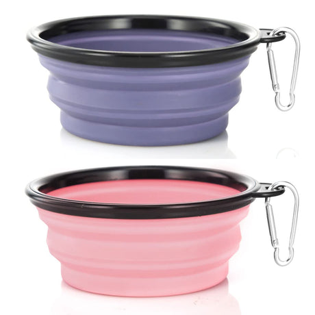 Dog Bowl Pet Collapsible Bowls, 2 Pack for Cats Dogs, Portable Pet Feeding Watering Dish for Walking Parking Traveling with 2 Carabiners (Small, Blue+Green)