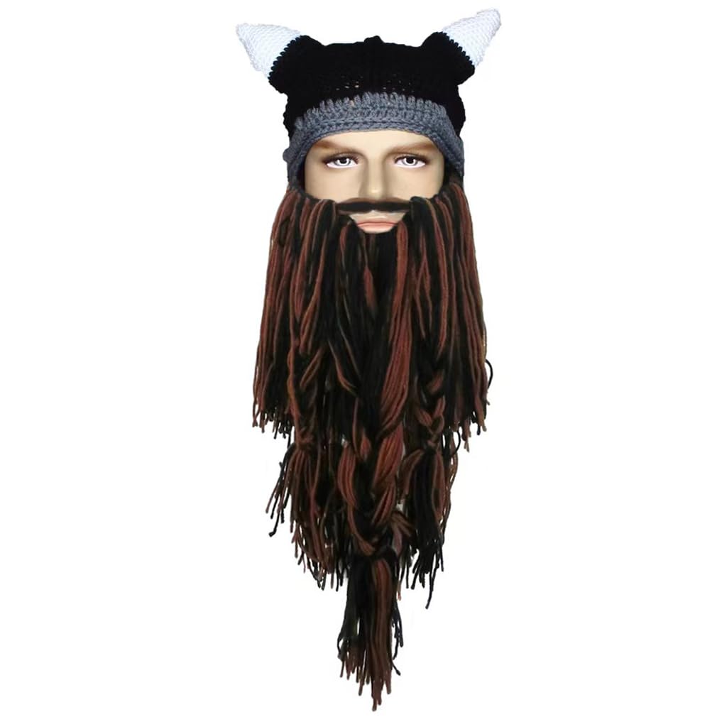 Creative Barbarian Knit Beard Hat Funny Knit Cap Wig Beanie Hats Beard Facemask