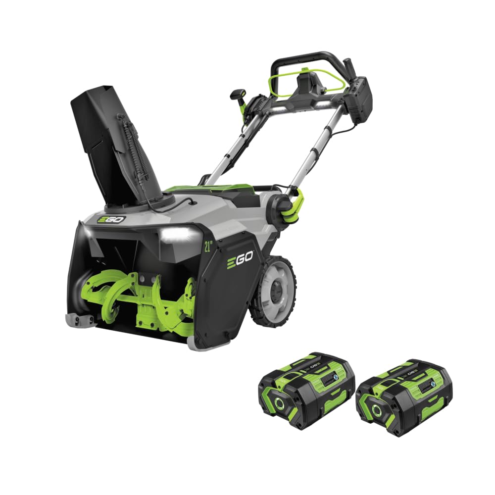 EGO Power+ SNT2112 21-Inch 56-Volt Lithium-Ion Cordless Snow Blower with Steel Auger - (2) 5.0Ah Batteries and Dual Port Charger Included, Black