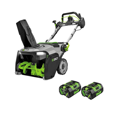 EGO Power+ SNT2112 21-Inch 56-Volt Lithium-Ion Cordless Snow Blower with Steel Auger - (2) 5.0Ah Batteries and Dual Port Charger Included, Black