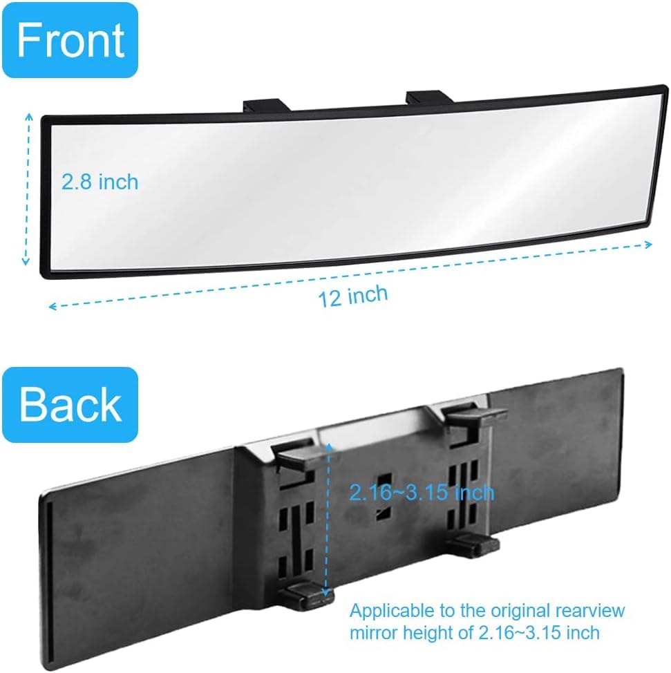 OBTANIM 2 PCS Rearview Mirror 12 Inch HD Glass Anti Glare Clip On Panoramic Wide Angle Car Interior Rear View Mirror Accessories for SUV Trucks (White)