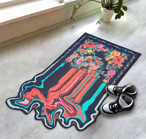 Melting Rug 2x3 Oriental Design Melting Area Rug Machine Washable Traditional Carpet Nonslip Mat Scandinavian Melting Rug for Living Room Bedroom Kitchen Abstract Rug Fabric Surface