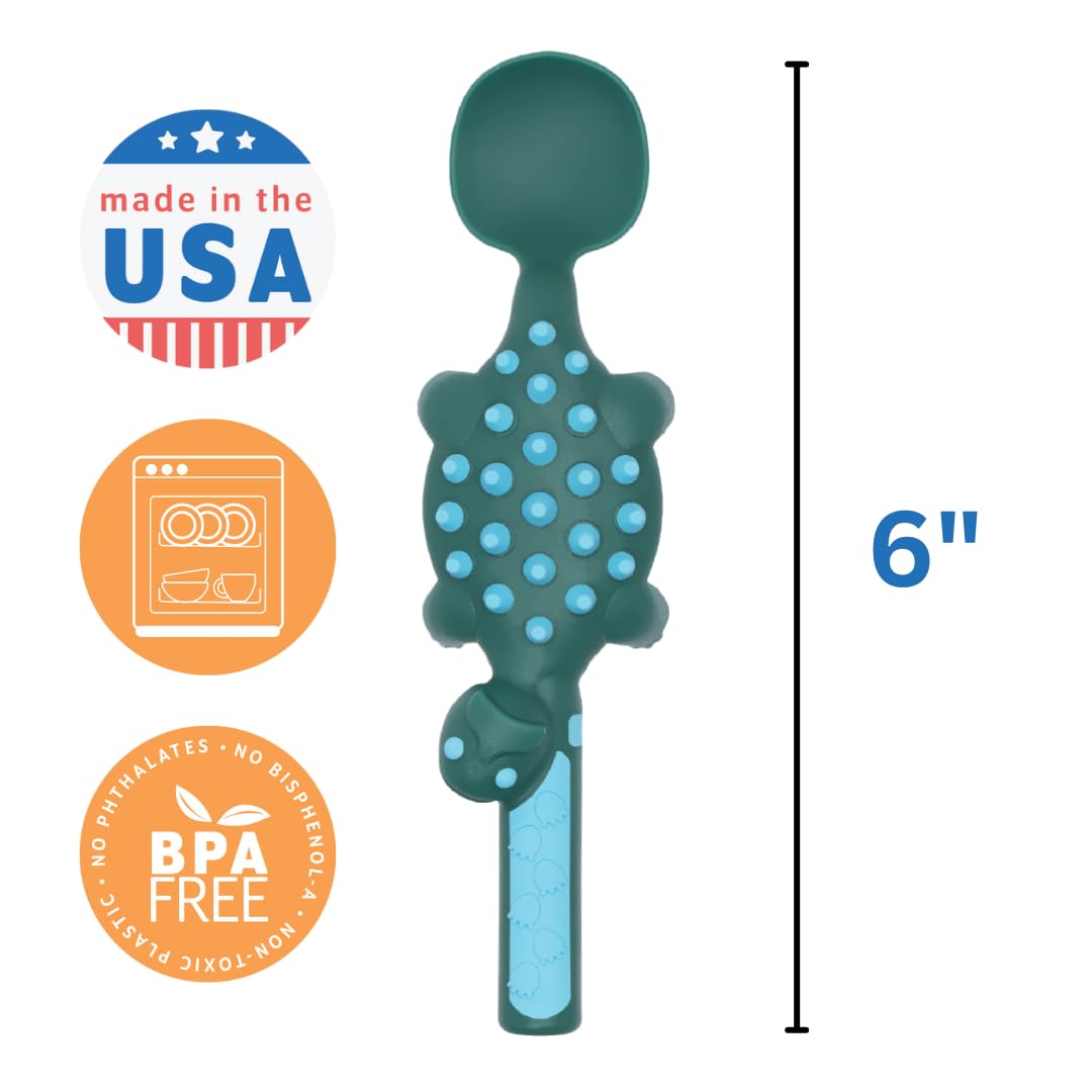 Constructive Eating Plate and Utensils Set - USA-Made Toddler Dinnerware with Divided Plates (Dinosaur)