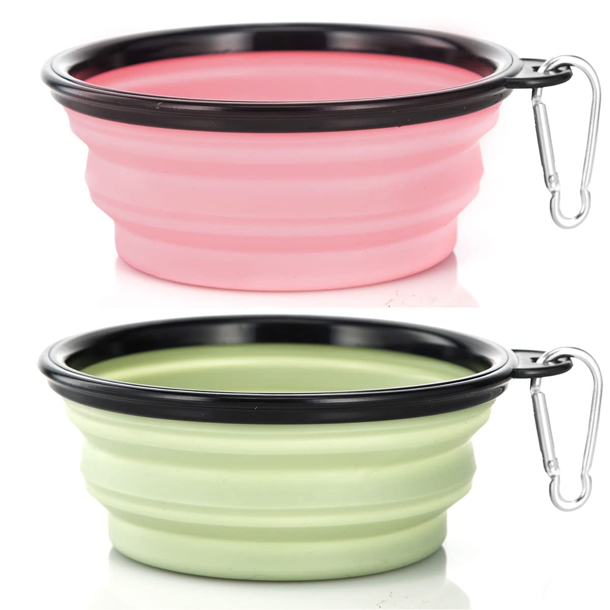 Dog Bowl Pet Collapsible Bowls, 2 Pack for Cats Dogs, Portable Pet Feeding Watering Dish for Walking Parking Traveling with 2 Carabiners (Small, Blue+Green)
