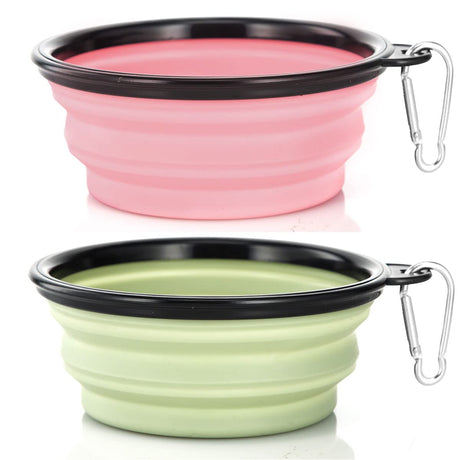 Dog Bowl Pet Collapsible Bowls, 2 Pack for Cats Dogs, Portable Pet Feeding Watering Dish for Walking Parking Traveling with 2 Carabiners (Small, Blue+Green)