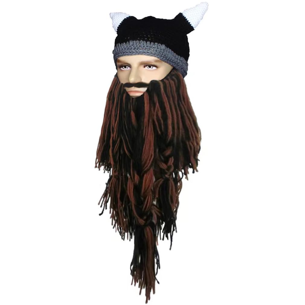 Creative Barbarian Knit Beard Hat Funny Knit Cap Wig Beanie Hats Beard Facemask