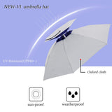 NEW-Vi Fishing Umbrella Hat Folding Adjustable Sun Rain Cap, 37.4”Oversize Hands Free Umbrellas, 7-Ribs Anti-UV Waterproof Headwear for Fishing Gardening Golf Sunshade Outdoor