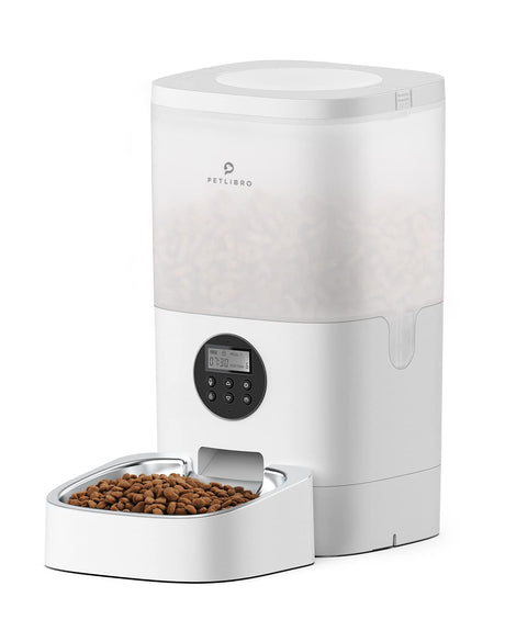 PETLIBRO Automatic Dog Feeder, 6L Dog Food Dispenser with Timer Interactive Voice Recorder, Auto Dog Feeder with Desiccant Bag 1-4 Meals Dry Food, Black Transparent