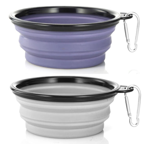Dog Bowl Pet Collapsible Bowls, 2 Pack for Cats Dogs, Portable Pet Feeding Watering Dish for Walking Parking Traveling with 2 Carabiners (Small, Blue+Green)