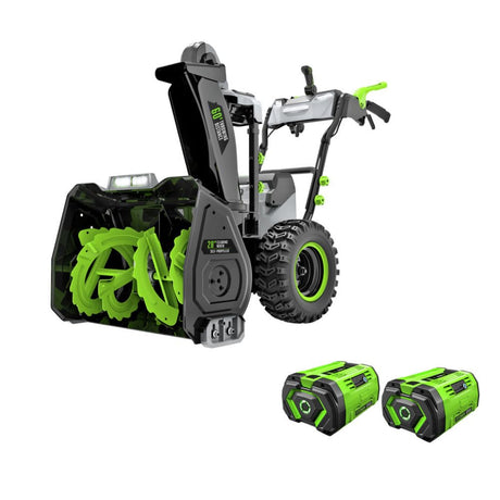 EGO Power+ SNT2112 21-Inch 56-Volt Lithium-Ion Cordless Snow Blower with Steel Auger - (2) 5.0Ah Batteries and Dual Port Charger Included, Black