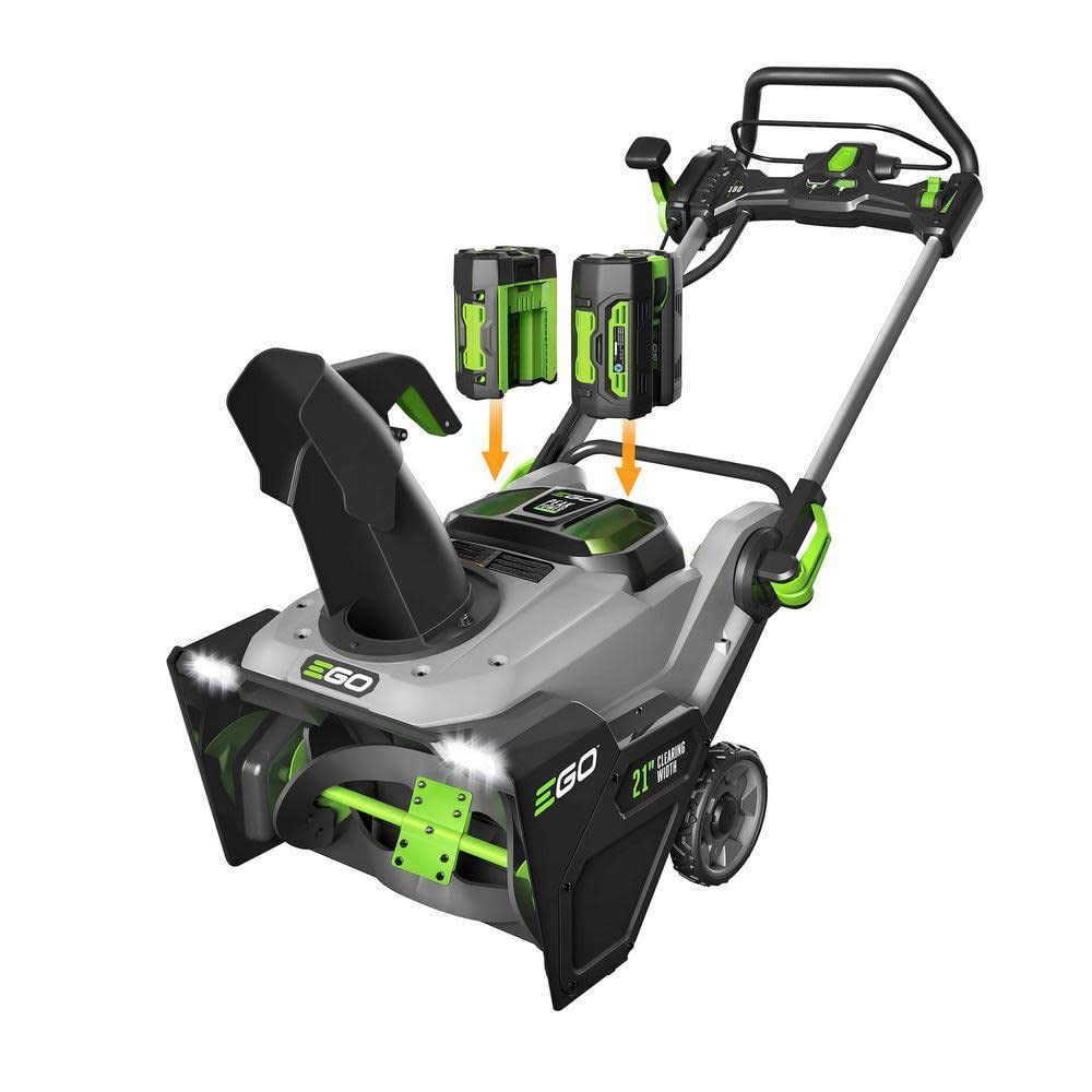 EGO Power+ SNT2112 21-Inch 56-Volt Lithium-Ion Cordless Snow Blower with Steel Auger - (2) 5.0Ah Batteries and Dual Port Charger Included, Black