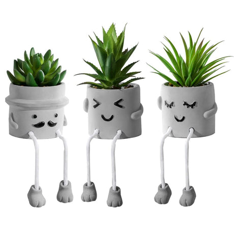 Zerzsy 3pcs Creative Artificial Succulents with Gray Flower Pots, Mini Potted Succulents for Home Office Desk Decor and Gift Choice
