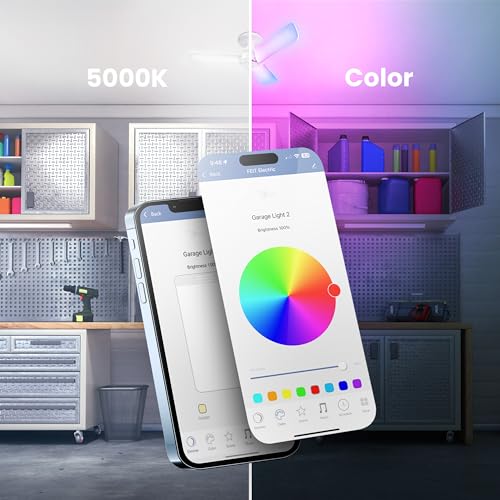 Feit Electric Smart LED Garage Light, RGBW 3 Panel, WiFi 2.4GHz, Screw-in LED Shop Light Bulb, Works with Alexa and Google Home Assistant, E26, 4000 Lumens, Garage Ceiling Light, ADJ4000/RGBW/LED/AG