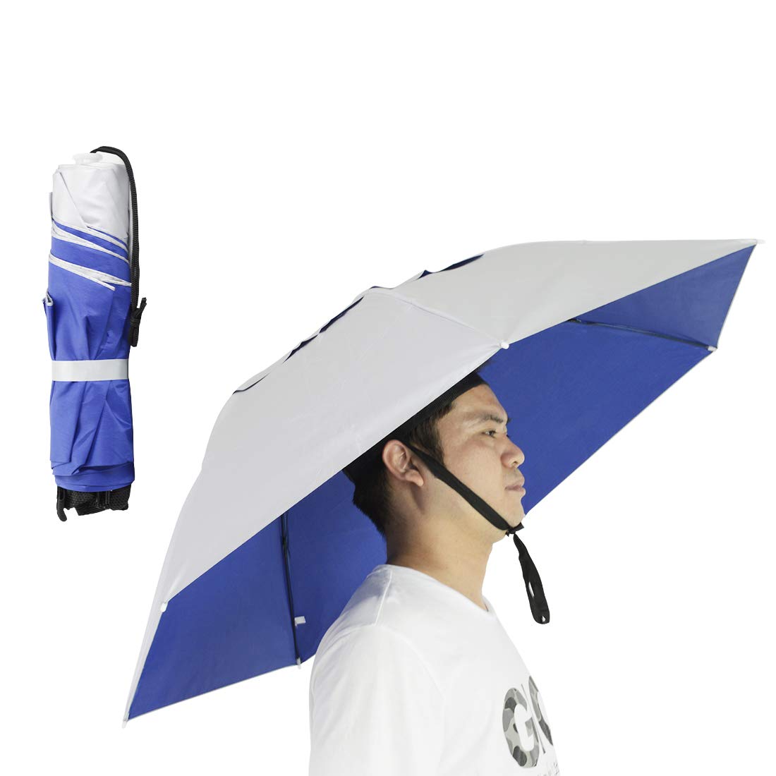 NEW-Vi Fishing Umbrella Hat Folding Adjustable Sun Rain Cap, 37.4”Oversize Hands Free Umbrellas, 7-Ribs Anti-UV Waterproof Headwear for Fishing Gardening Golf Sunshade Outdoor