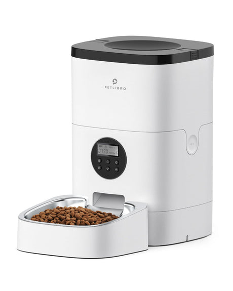PETLIBRO Automatic Dog Feeder, 6L Dog Food Dispenser with Timer Interactive Voice Recorder, Auto Dog Feeder with Desiccant Bag 1-4 Meals Dry Food, Black Transparent
