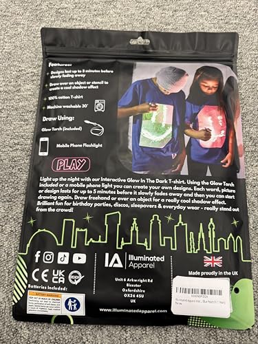 Illuminated Apparel Original Interactive Glow in The Dark T-Shirt - Fun for Birthday Parties & Festivals