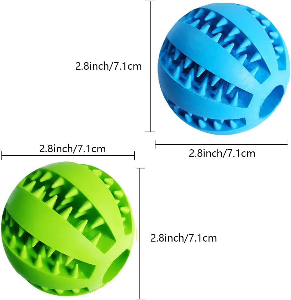 Dog Treat Toy Ball, Dog Tooth Cleaning Toy, Interactive Dog Toys(1 Green+1 Blue) 2.8" Pack of 2