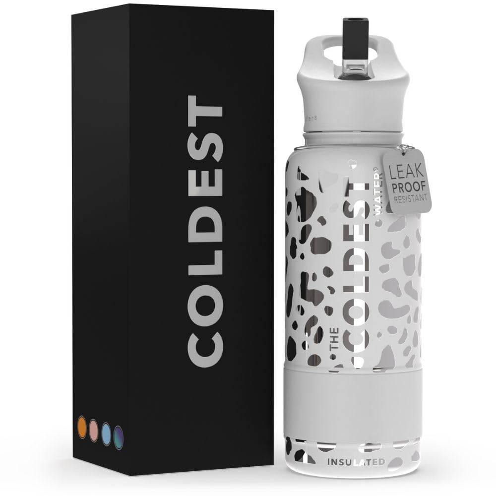 Coldest Insulated Water Bottle with Straw Lid - Stainless Steel Metal Thermos for Men & Women (Matte Black, 32 oz)