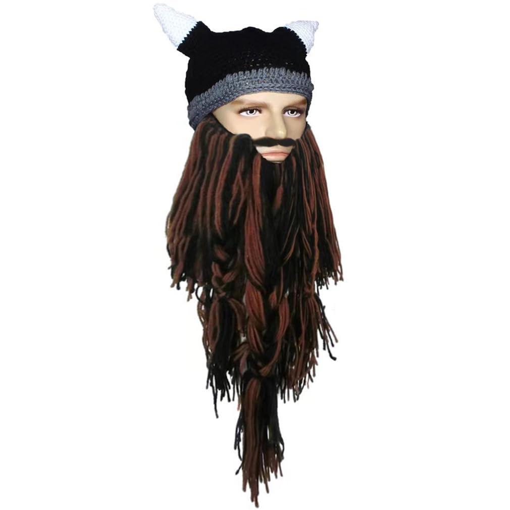 Creative Barbarian Knit Beard Hat Funny Knit Cap Wig Beanie Hats Beard Facemask